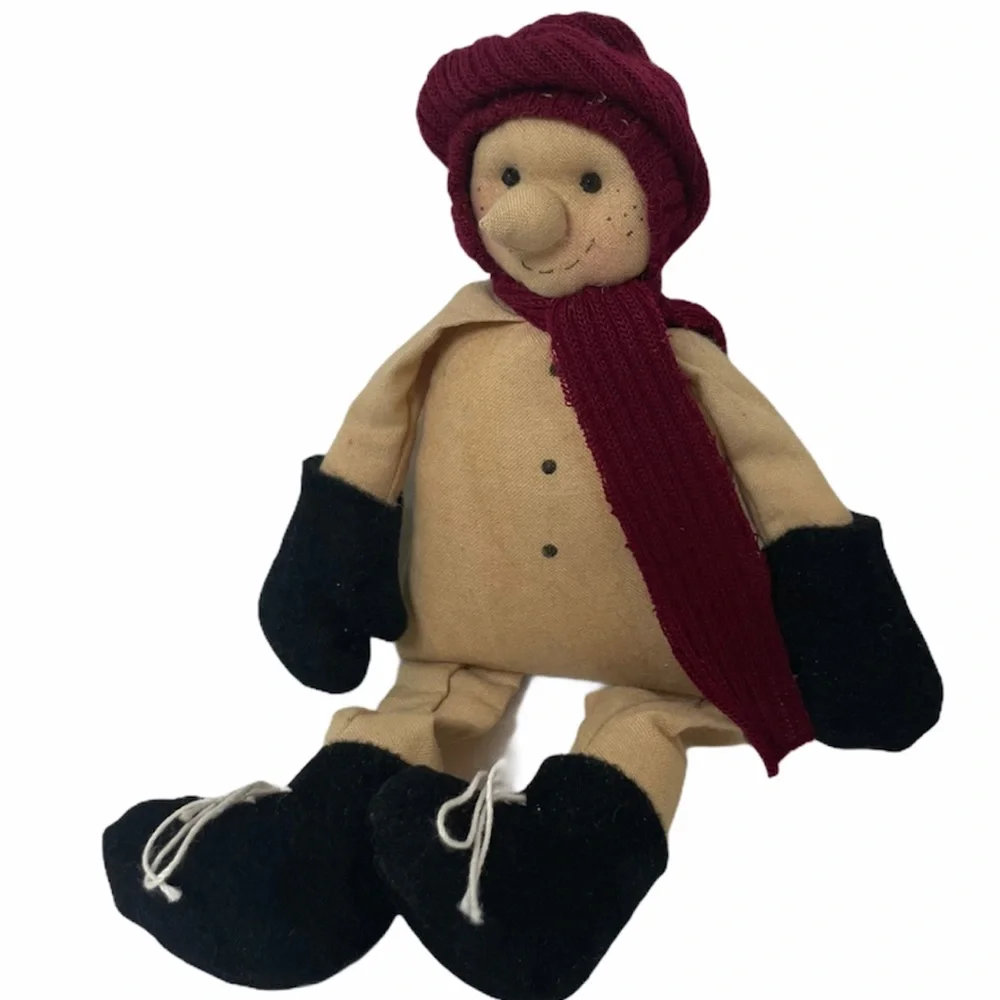 Snowman Whimsical Cheerful Sitters Handmade Christmas Rustic Vintage Cottage